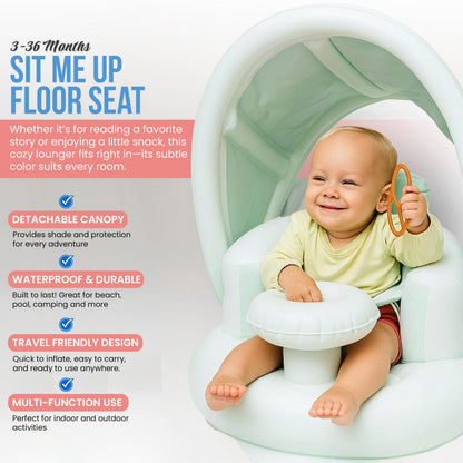 Inflatable Baby Seat for 3-36 Months w/Built-in Pump & Detachable Canopy, Sit Me Up Floor Seat for Baby w/Safety Straps, Inflatable Baby Chair, Indoor/Outdoor Blow Up Chair is Ideal Summer Gift