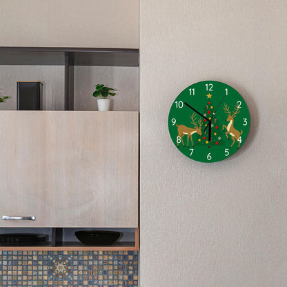 Ivyyvi Green Christmas Wall Clock 11.6 Inch Non-Ticking Silent Battery Operated Round Wall Clock Xmas Decor Clocks for Home Office School Kitchen Bedroom Living Room Funny
