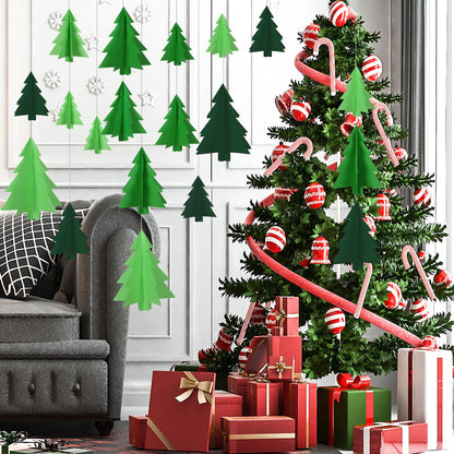 JarThenaAMCS 18Pcs 3D Christmas Tree Hanging Decorations Green Xmas Tree Paper Hanging Ornaments with String for Winter Home Party Wall Ceiling