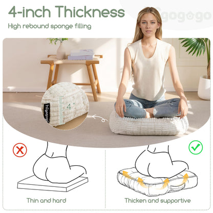 Washable Floor Pillow Cushion for Adults, Meditation Cushion Pillow, Removable Tufted Blended Corduroy Cover, Large Square Floor Sitting for Tatami Living Room or Yoga, 22x22 Inch, Machine Washable