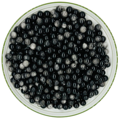 WHNKFB 8mm 50PCS Natural Silver Sheen Obsidian Round Beads, Metallic Luster Loose Gemstone Beads for Jewelry Making Craft - 4mm 6mm 8mm 10mm Options with Free Elastic Cord