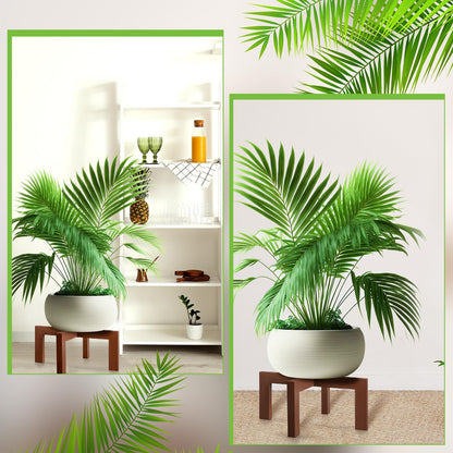 Wenqik 1 Pack 16 Inch Wood Plant Stand Wooden Plant Pot Holder Mid Century Rattan Flower Boho Rustic Stool Holder for Indoor Gardening Patio, Fit 8-18 Inch Pot (Brown)
