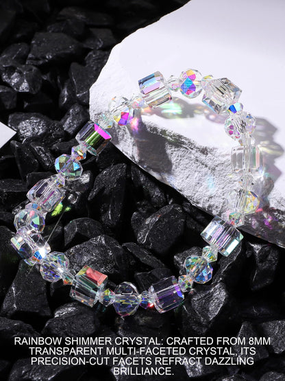 HANGINTHERE Aurora Crystal Bracelet for Women ,7 Inch Stretchy Iridescent Bracelet with 8mm Aurora Borealis Beads,Gift for Girlfriend Best Friends Mom Wife, Birthday Valentine‘s Present with Velvet Pouch
