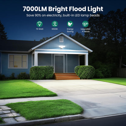 omibee 70W 7000LM LED Flood Lights Outdoor, Switch Controlled Security Lights with 4 Heads, Adjustable Heads, 6500K Daylight IP65 Waterproof Outside Wall Light for Backyard, Yard, Garage, Patio
