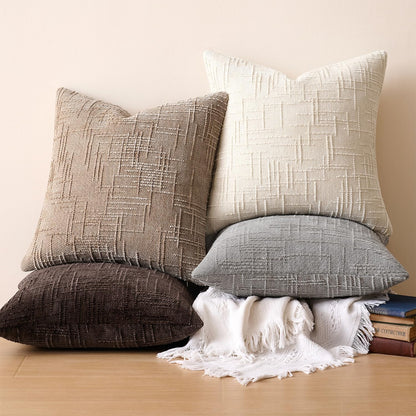 GriNeed Throw Pillow Covers Neutral Khaki Set of 2 18x18 Inch Pillow Covers, Soft Chenille Decorative Pillowcases for Couch Sofa Bed Living Room, Home Boho Decor, Modern Farmhouse Cushion Covers