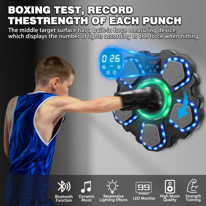 Music Boxing Machine with Force Measuring, Wall Mounted Bluetooth Punching Boxing Pad with Boxing Gloves,Home Gym Boxing Equipment Stress Relief, Sport Toys Gifts for Kids Adult Men Boy Girl, Age14-99