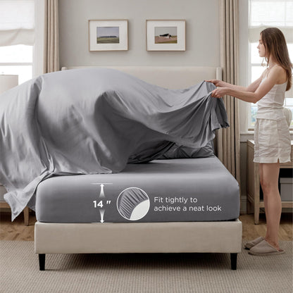 Bedsure Queen Comforter Set Grey - Bed in a Bag Queen Size Bedding 7 Pieces, GentleSoft™ Pintuck Bed Set Gift for Family, Pinch Pleat All Season Comforter with Sheets, Pillowcases & Shams
