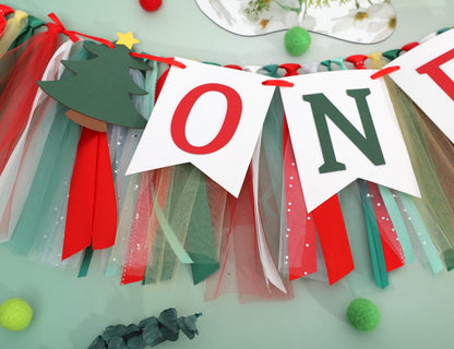 Christmas 1st Birthday High Chair Banner - My First Christmas Highchair Banner, Best Christmas Tree One Birthday Party Supplies, Santa Party Decorations for Baby, Holiday Cake Smash Photo Props