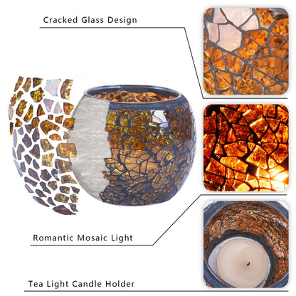 Scented Candle Holder Mosaic Glass Tea Light Holder,Handmade Romantic Glass Tealight Candle Holder for Aromatherapy,Party Décor(NO Candles),Also Used as Vase,Pen Holder,Potted Plants Bowl (Amber)