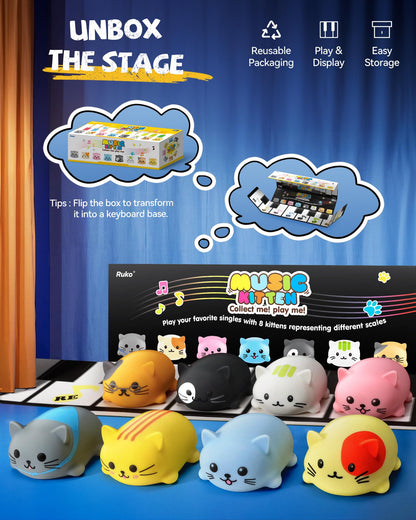 Ruko 1701 Musical Cats Piano Keyboards with Cute Meow Tone, Press Play Music Scale, Fun Music Toys for Kids, for Boys & Girls Age 3 4 5 6 7 8 9, Educational Instrument (8Pcs)