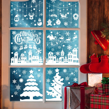 MISS FANTASY Christmas Window Clings Decorations, 10 Sheets Merry Christmas Scene Window Stickers for Glass Window Snowflakes Decals White Winter Snow Scene Xmas Decorations for Home Indoor
