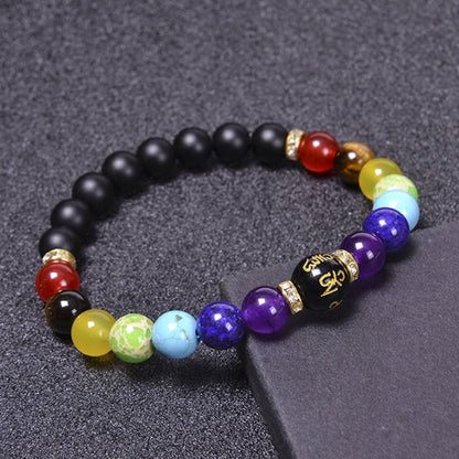 Chakra Bracelets for Women, Crystals and Healing Stones Pulsera Arus 7 Chakras Spiritual Bracelets for Woman Anxiety Healthbangle Lymphatic Drainage Elastic Bangle Natural Stone Yoga Crystals Beads Meditation Relax Anxiety(Volcanic Stone Black)