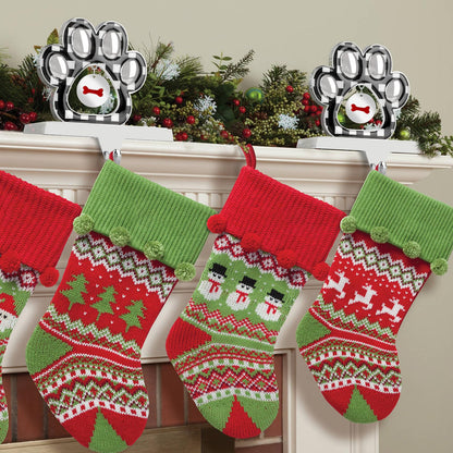 Fowecelt Dog Paw Christmas Stocking Holder with Small Paw Pendant 3D Silver Metal Mantel Black Buffalo Plaid Stocking Hanger for Fireplace Mantel Shelf Stand Table Christmas Decor