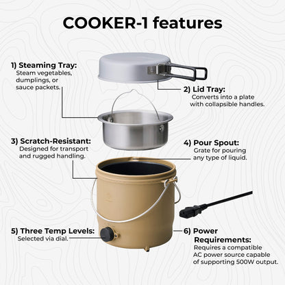 NESTOUT COOKER-1 Electric Cooker 500W Camping Stove, Portable Plug-In for Power Stations, Rice Cooking Mode, 3 Heat Settings, 800ml Capacity, Durable Outdoor Use (Beige)