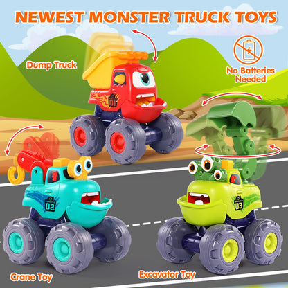OCATO Monster Truck Toys for 1 2 3 Year Old Boy Birthday Gift, Construction Toys Pull Back Cars for Toddlers 1-3, Baby Boy Toys Toddler Kids 1st Birthday Gifts 1 2 3 Year Old Boy Toys