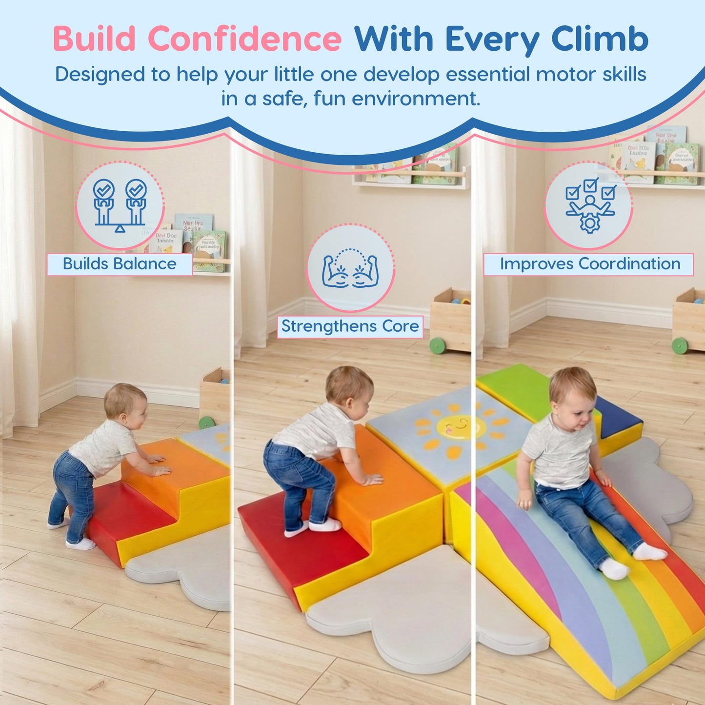 Once Upon a Cloud Foam Climbing Blocks 6-Piece Set - Indoor Climbing Toys for Toddlers Ages 1 to 4 Years - Soft Play Equipment that Builds Motor Skills and Balance