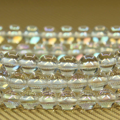Angelstones Handmade Natural Aqua Aura Clear Quartz Healing Gemstone 6mm Round Beads Stretch Crystal Bracelet 7 Inch Unisex