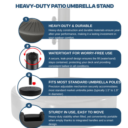 Patio Kingdom Umbrella Base Water Filled Stand 81.5lb Max Capacity Heavy Duty Patio Umbrella Base for Outdoor,Deck,Market,Lawn,Garden