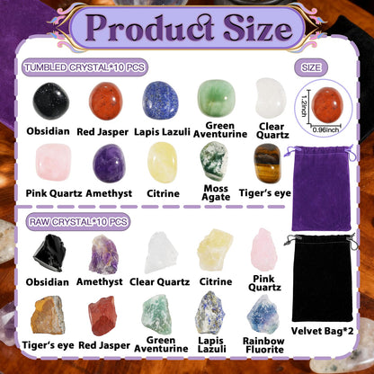 Rileryan 20 PCS 1'' Natural Raw Crystals Tumbled Crystals Bulk Polished Stones Chakra Healing Stones for Witchcraft Supplies Gemstones Rocks