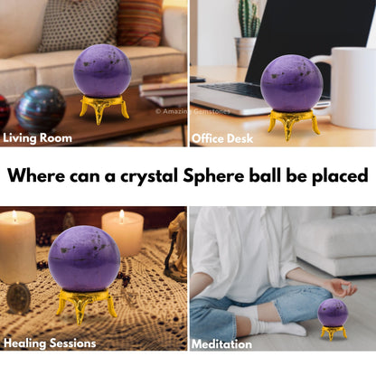 Amazing Gemstone Stichtite Crystal Ball with Stand - 2 Inches Crystal Sphere Meditation Balls for Witchcraft and Decorative Balls