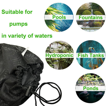 Large Pond Pump Filter Bags 2 Pcs 24" x 26", Drawstring Submersible Water Pump Barrier Bag, Black Mesh Media Bags, Pond Pump Covers for Aquarium, Swimming Pool, Outdoor Fountain.