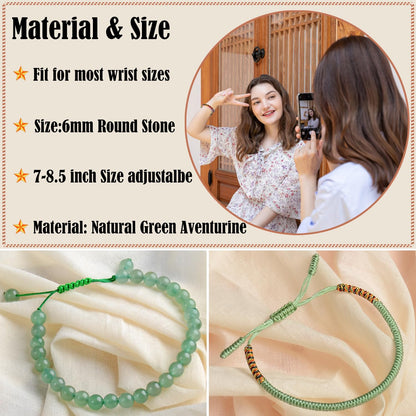 LPBeads 6mm Green Aventurine Bracelet with Handmade Rope Bracelet Size Adjustable Natural Stone Crystal Healing Bracelets Gifts for Unisex Adults