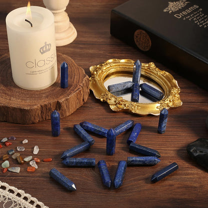 QINJIEJIE Lapis Lazuli 20 PCS Healing Crystals Stones Sets Wands Bulk Natural Pocket Crystal Towers Assorted Pointed Reiki Gemstones Polished Energy Meditation Chakra Gifts for Women Men