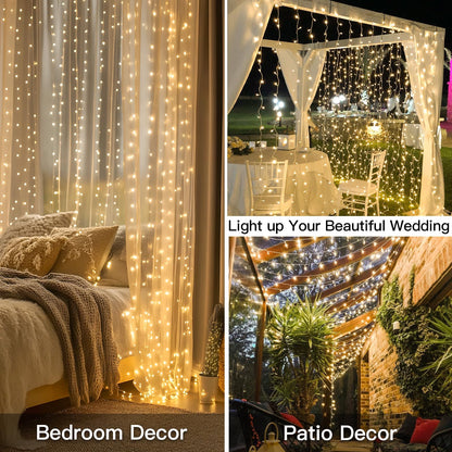 suddus Curtain Lights for Bedroom, 300 Led 9.8x9.8ft Curtain Lights for Backdrop, Curtain String Lights for Christmas, Dorm, Wall, Backdrop, Window, Wedding, Party, Birthday Decor, Warm White