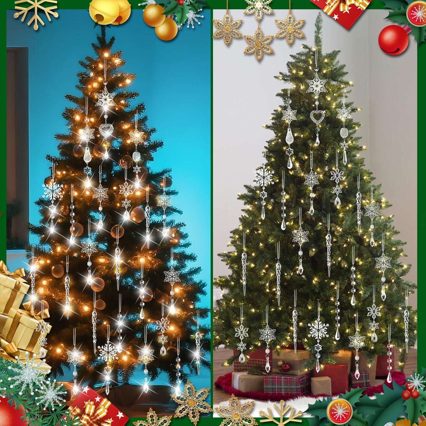 Crystal Ornaments Christmas Tree Decorations - 21pcs Christmas Tree Ornaments Sparkling Dazzling Festival Party Decoration Crystal Snowflake Design Hanging Ornament Holiday Season Home Decor