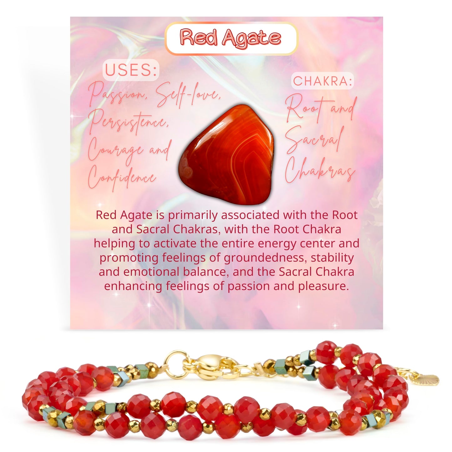Farfume Red Agate - Spirit - Crystal Beaded Bracelets, Chakra 4mm Natural Stone Beads Bracelets, Gemstone Spiritual Jewelry Gifts for Mother's Day