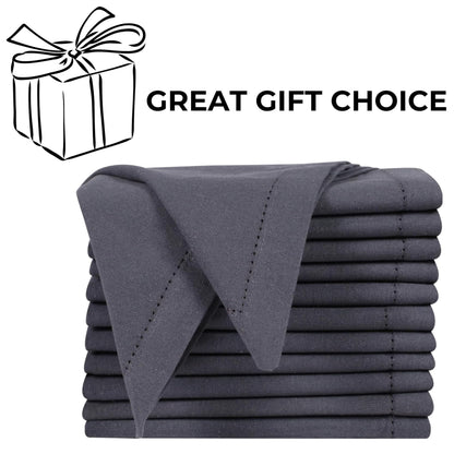 Bedding Craft Cotton Cloth Dinner Napkins Set of 12 – 18x18 Steel Grey with Hemstitched Mitered Corners – Machine Washable Reusable Napkins for Thanksgiving & Christmas