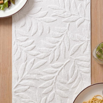 Artoid Mode White Soft Cotton Jacquard Leaves Spring Table Runner, Holiday Kitchen Dining Table Decoration for Home Party Decor 13x72 Inch
