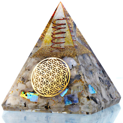 Anaya Agate Moonstone Orgone Pyramid, Rainbow Moonstone Crystal Pyramid, Orgonite Pyramid for Protection, Spiritual Crystals and Healing Stones, Meditation Pyramid for Stress Relief, Luck, Wealth