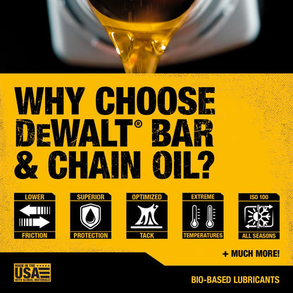 DEWALT – Biodegradable Bar & Chain Oil – Green, Eco-Friendly, Non-Toxic Professional Bar & Chainsaw Lubricant – Ultraclean All-Season Oil for Gas, Electric Saw, and Pole Saw, 1 Gallon