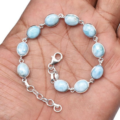 Silver Palace 925 Sterling Silver Natural Larimar Gemstone Link Tennis Bracelet Gift For Unisex 7 Inch To 8 Inch
