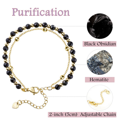 Farfume Black Obsidian Crystal Bracelet Beaded Bracelets for Women 4mm Natural Stone Beads Gemstone Handmade Jewelry Valentine's Day Gifts