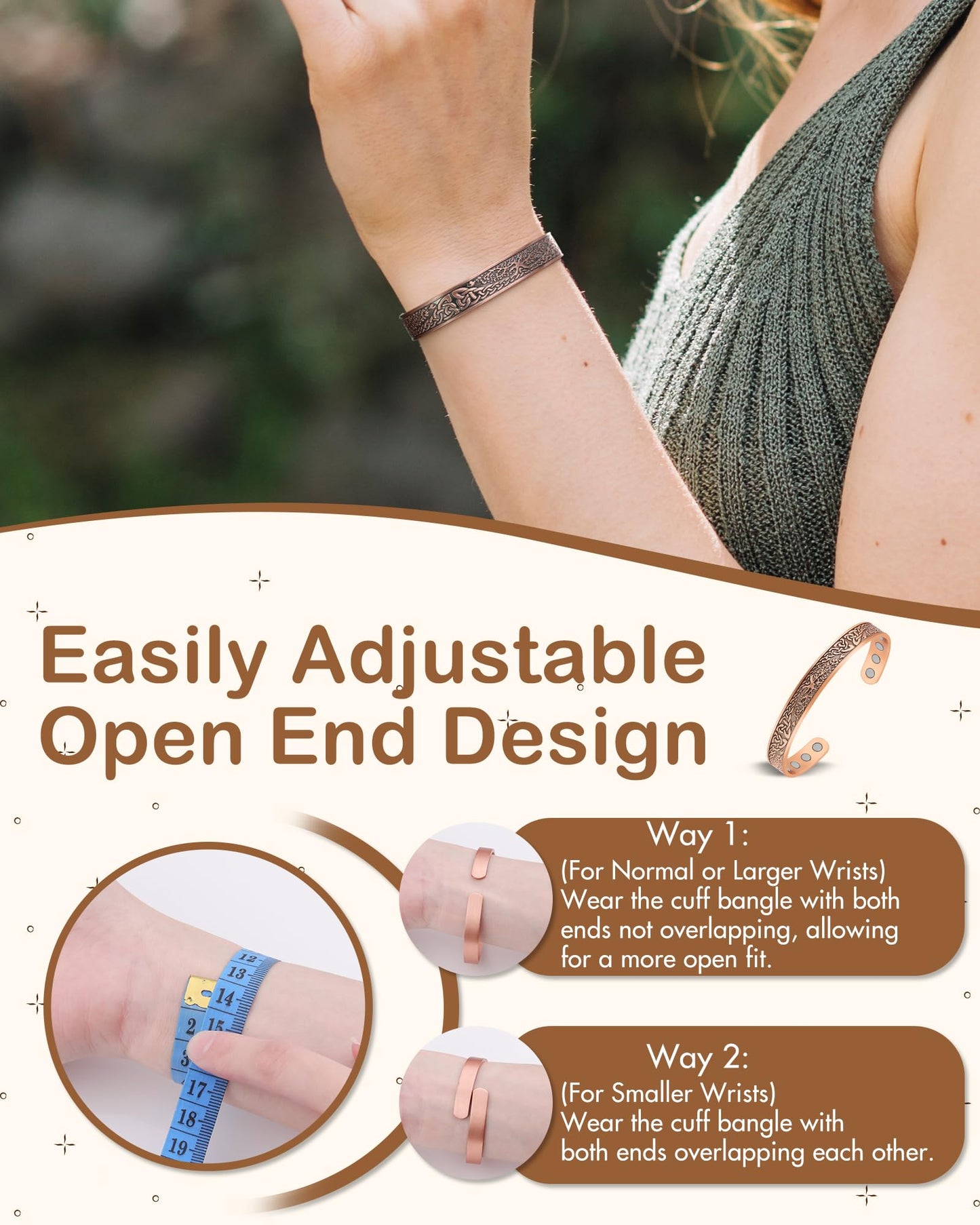 Feraco Copper Bracelet for Women, Ultra Strength Magnetic Bracelets, 99.99% Pure Copper Cuff Bangle with 3500 Gauss Neodymium Magnets, Tree of Life