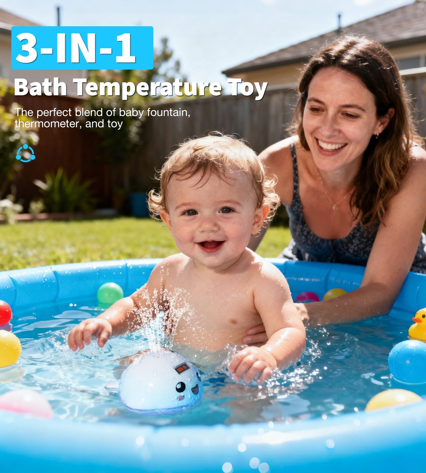 Pircaath Baby Bath Toy Sprinkler with Thermometer, Temp Alarm & Backlit Display, BPA-Free | CPC Certified for Safety, Light Up Whale Bath Toy for Kids Ages 1-3, Bathtub Water Toys for Toddler, Newborn