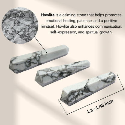 Amazing Gemstone Howlite Crystal Points Bulk Healing Crystals - Pack of 3 Double Terminated Healing Wand Point Bulk Crystals for Crafts, Crystal Grid, DIY Work - Premium Crystals for Beginners Gifts