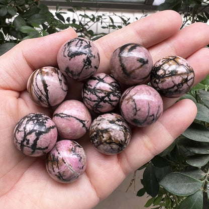 Fekuar 5 Pcs Rhodonite Crystal Sphere Ball Set, Polished Healing Energy Mineral Gemstone Balls for Reiki Chakra Decoration Fengshui 20mm