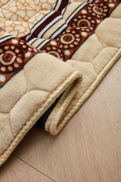 Islamika Prayer Mat Muslim Prayer Rug - Thick Padded Prayer Rug Sajadah for Men Women with Islam Prayer Beads for Eid Travel Ramadan, Soft (Beige)