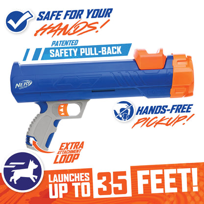 Nerf Dog 12in Blaster w/o Ball Clip 3 2in Squeak Tennis Balls - Opaque Blue/Orange/Gray and Orange and Blue and Green, Small