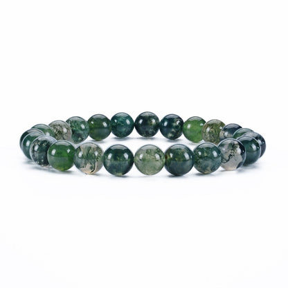 Cherry Tree Collection Moss Agate Beaded Bracelet – Genuine 8mm Gemstone Stretch Bracelet for Men & Women – Handmade Crystal Bracelet - (Moss Agate - S)