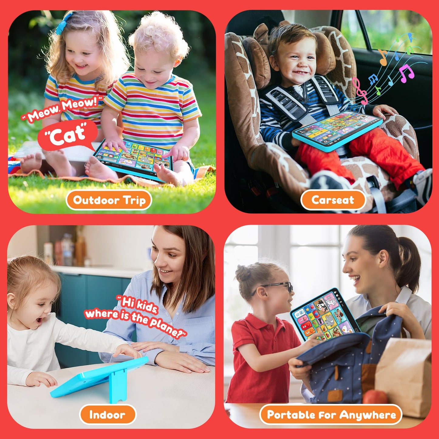 Peacurh Trilingual Learning Toy Tablet with Music & Sound, Montessori Speech Musical Therapy Toys, Gifts for Boy, Girl, Baby, Toddler, for Age 1, 2, 3 Year Old (12-18 Months)