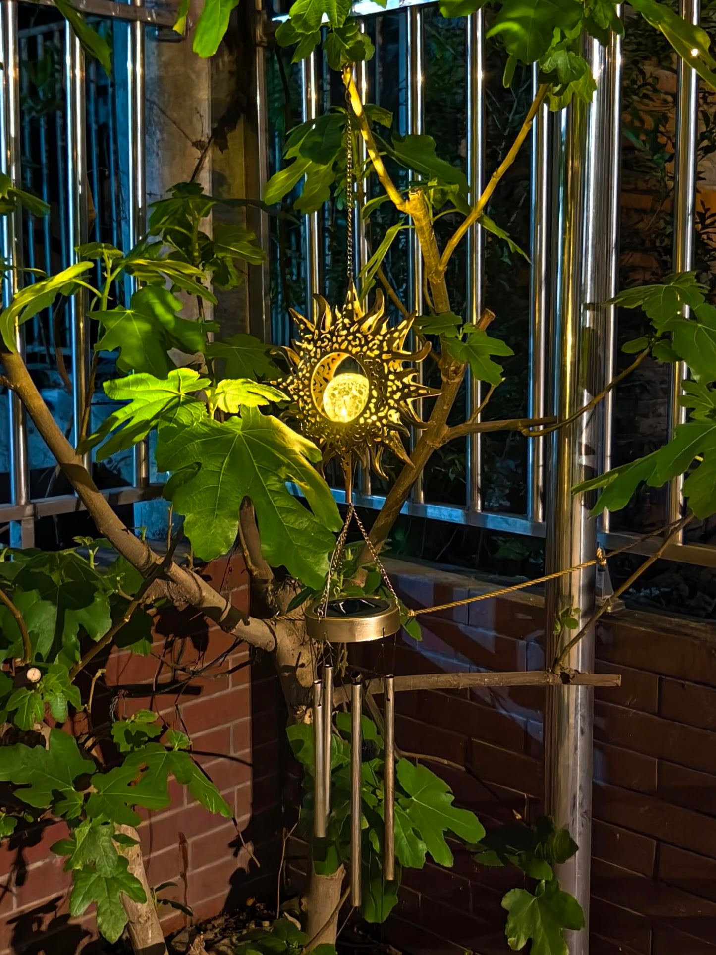 Yonxuleo Sun Solar Wind Chimes for Outside Lights Prefert Gifts for Mom Wife Unique Crackle Glass LED Warm Light Outdoor Hanging Decor Windchimes for Garden Yard Patio Christmas Birthday Mothers Day