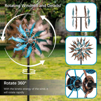 Senflame Large Outdoor Metal Wind Spinner,Two-Way Wind Sculptures,360 Degrees Kinetic Wind Spinners Yard Art Decor for Patio, Lawn & Garden 63 * 13.4 Inches