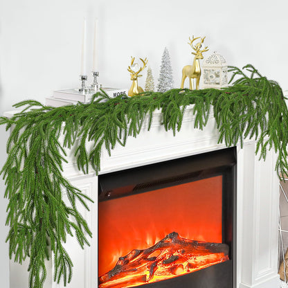 1Pcs 9FT Christmas Norfolk Pine Garland,Realistic Cedar Garland Artificial Pine Cypress Vines,Greenery Garlands for Holiday Xmas Indoor Mantle Decor