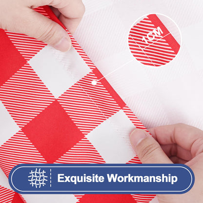 Smiry Picnic Table Cover with Bench Covers, Waterproof Elastic Fitted Tablecloths for 6 Foot Rectangle Tables, Washable Buffalo Plaid Tablecloth for Camping & Christmas(Red & White, 30"x72")