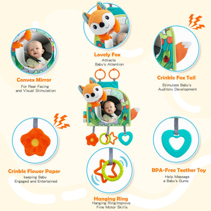 Lynncare Car Seat Toy, Baby Car Mirror Toy for Rear Facing, Travel Baby Activity Center with Hanging Engaging Toys for Infants Babies 0-6-12-18 Months Boy Girl