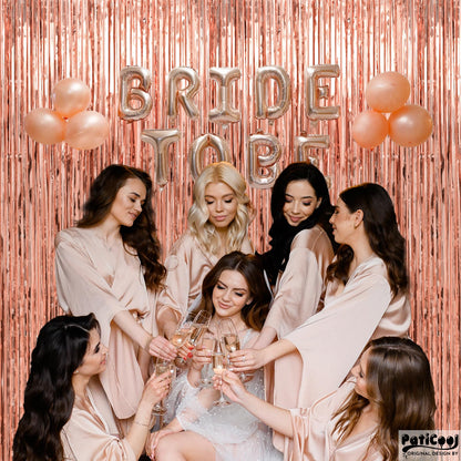 PatiCool Thicken Rose Gold Tinsel Backdrop 2 Pack 3.3 x 6.6 FT, Foil Fringe Curtains, Birthday Decorations for Women Girls, Bachelorette Bridal Shower Decorations